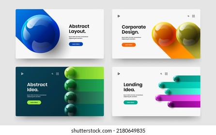 Unique presentation design vector template set. Fresh realistic spheres poster layout collection.
