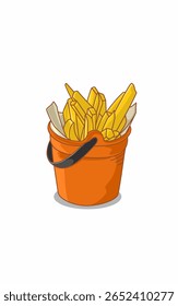 Apresentação única batatas fritas varas em um mini balde laranja