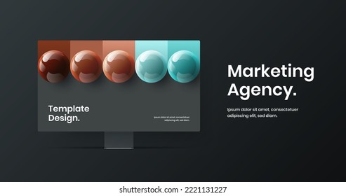 Unique presentation vector design template. Modern desktop mockup web banner concept.