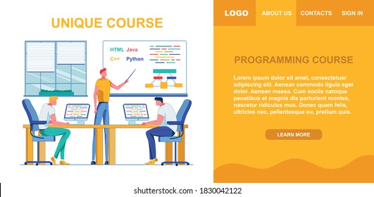 Unique Programming Course for Students Group. Two Students Sitting at Desk with Computers, they Perceive Information Better Because Teacher Focused only on them. Different Systems on Board.