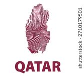 Unique Qatar map fingerprint design symbolizing national identity and unity in maroon minimalist vector illustration