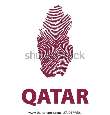 Unique Qatar map fingerprint design symbolizing national identity and unity in maroon minimalist vector illustration