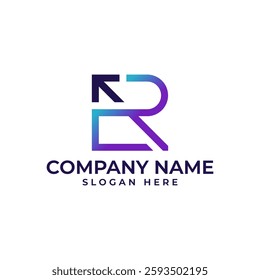 Unique R lettermark with an integrated arrow pointing upwards, symbolizing growth, progress, or forward direction. Ideal for financial institutions, tech startups, or ambitious brands. Vector.