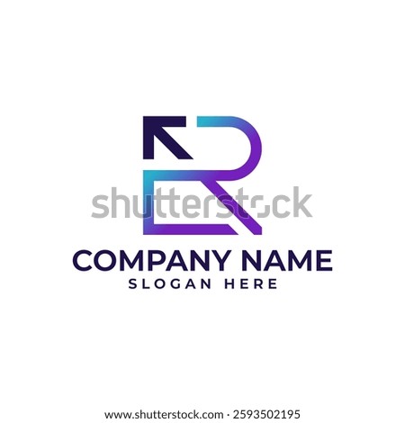 Unique R lettermark with an integrated arrow pointing upwards, symbolizing growth, progress, or forward direction. Ideal for financial institutions, tech startups, or ambitious brands. Vector.