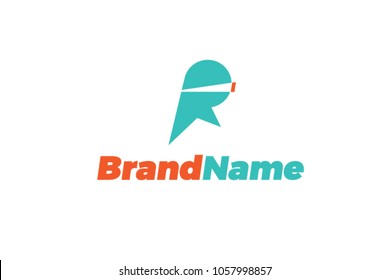 Unique R ninja logo for startup company. Great design for your symbol on best color. Modification from R letter on glasses. 