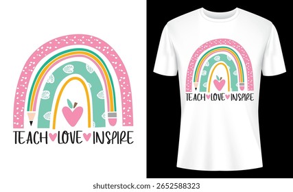 Unique rainbow design that reads "Teach Love Inspire", the perfect gift idea to celebrate teachers, educators or any staff member in the educational field.