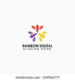 unique rainbow flower digital logo vector concept 