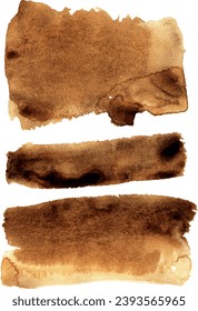 Unique random watercolor stains. Graphic elements. Strokes of paint on a transparent background. Unique paint strokes for design and digital drawings. Red, brown, burnt sienna brushes.