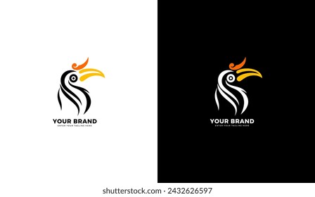 Einzigartiges und seltenes Vogellogo. Hornbill Vogel Kopf Icon Design. grafische Vektordarstellung