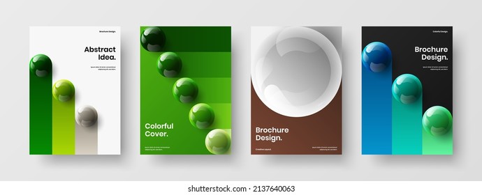 Unique realistic balls brochure illustration set. Amazing presentation design vector template bundle.