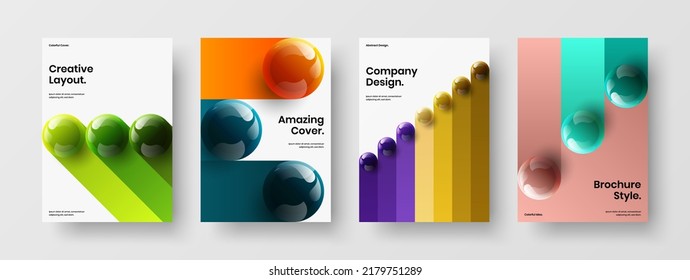 Unique realistic balls handbill template set. Multicolored presentation design vector concept composition.