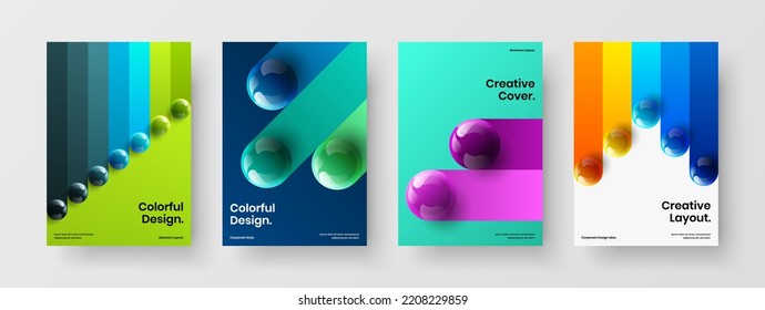 Unique realistic balls pamphlet layout bundle. Modern handbill vector design concept composition.