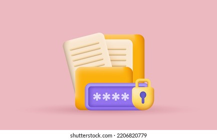 unique realistic folder icon padlock key password modern 3d isolated on background.Trendy and modern vector in 3d style.