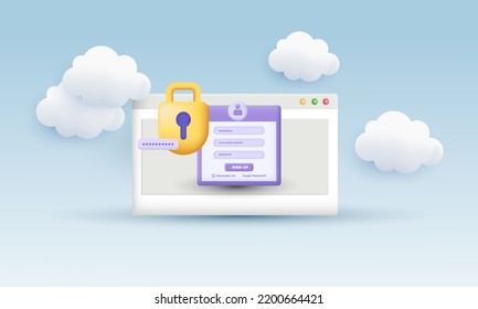 unique realistic login password concept online file 3d design isolated on background.Trendy and modern vector in 3d style.
