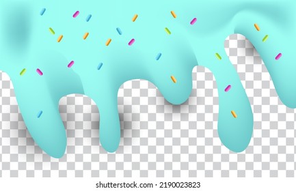 unique realistic melting ice cream sprinkled icing 3d design isolated on background.Trendy and modern vector in 3d style.