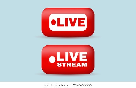 unique realistic red live video streaming vector 3d icon design isolated on background .Trendy and modern vector in 3d style.