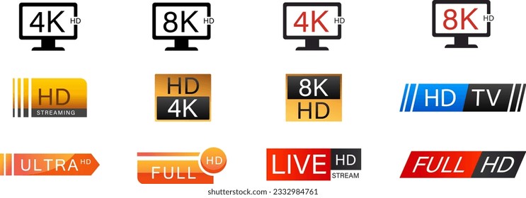 unique realistic set red social media live streaming full hd 3d icon design isolated. Vector illustration
