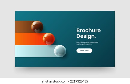 Unique realistic spheres annual report template. Amazing catalog cover vector design layout.