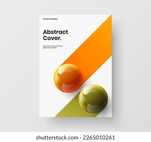 Unique realistic spheres book cover layout. Original company brochure A4 design vector concept.