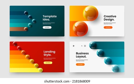 Unique realistic spheres flyer layout collection. Original web banner vector design concept set.
