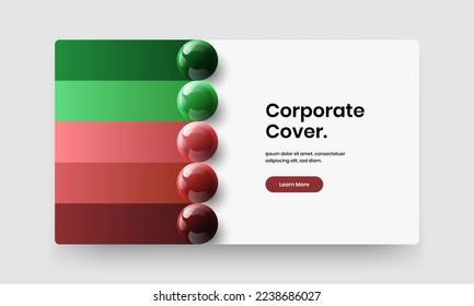 Unique realistic spheres front page illustration. Modern company cover vector design template.