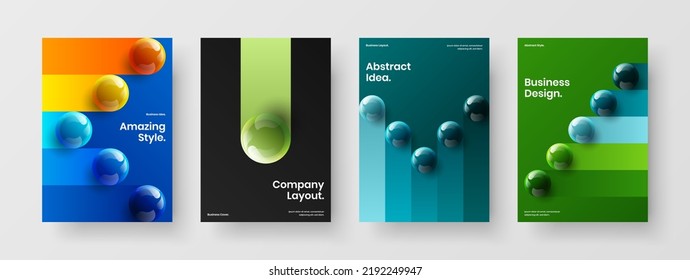 Unique Realistic Spheres Handbill Layout Composition. Geometric Catalog Cover A4 Vector Design Concept Set.