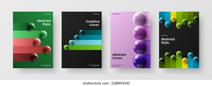 Conjunto de plantillas de folletos de esferas realistas. Increíble composición de diseño de vector A4 del folleto.