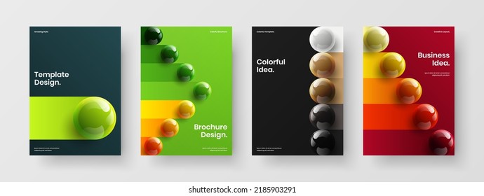 Unique realistic spheres placard layout bundle. Minimalistic leaflet design vector template set.