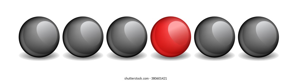 Unique red ball, individuality, vector illustration.