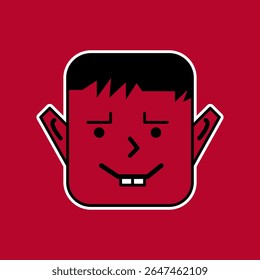 Único menino vermelho com rosto com dentes de Buck ilustração Design liso Cartoon Character Head 