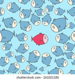 unique red fish and other normal fishes