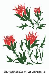 Unique Red Flower. Flower Silhouette Vector Illustration