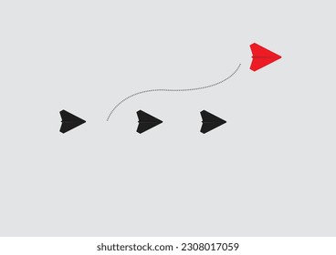 unique red plane with own way illustration in gray background