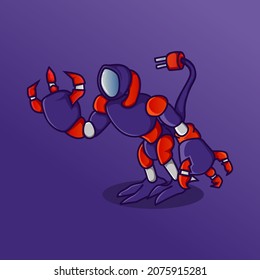 
unique red and purple monster mascot character design with power plug tail