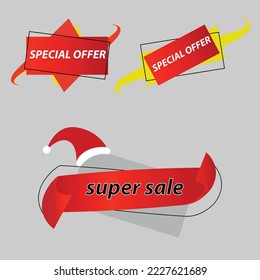Unique Red, Yellow, Gray, and White Discounts, price label tags with various shapes and vector designs Santa hats 