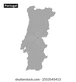 A unique representation of Portugal created with a dotted pattern highlighting its geographic shape and borders, emphasizing its location in Europe.