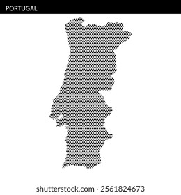 A unique representation of Portugal created with a dotted pattern highlighting its geographic shape and borders, emphasizing its location in Europe.