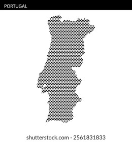 A unique representation of Portugal created with a dotted pattern highlighting its geographic shape and borders, emphasizing its location in Europe.