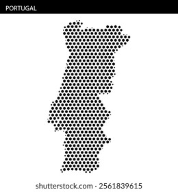 A unique representation of Portugal created with a dotted pattern highlighting its geographic shape and borders, emphasizing its location in Europe.