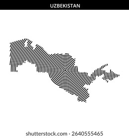 A unique representation of Uzbekistan with spiral lines.