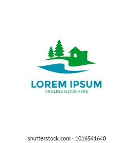 Unique resort Logo. Home illustrations with beautiful scenic backdrops. icon