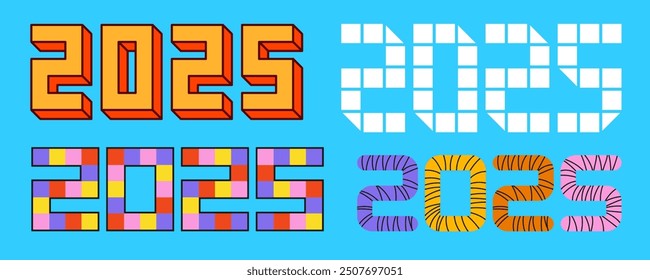 Unique retro 2025 number design set. Collection of 2025 typographic logo