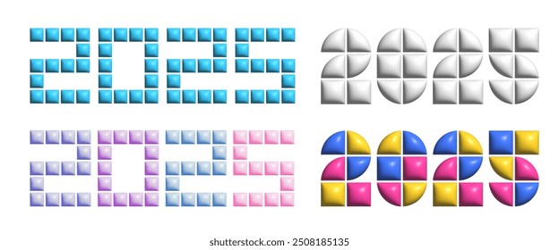 Unique retro 2025 number design set. Collection of 2025 typographic logo