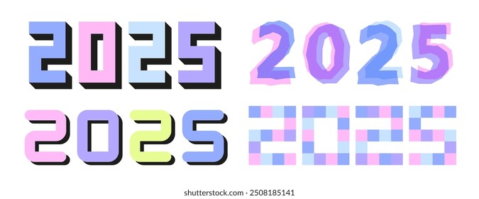 Unique retro 2025 number design set. Collection of 2025 typographic logo