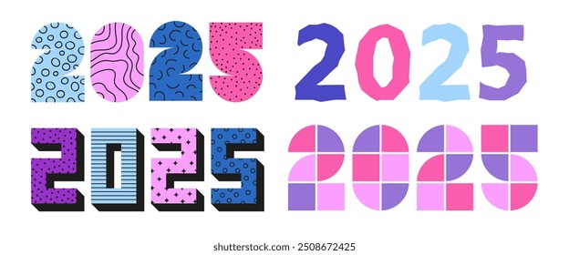 Unique retro 2025 number design set. Collection of 2025 typographic logo