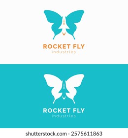 Unique rocket and butterfly logo illustration