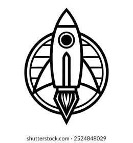 Unique rocket ship line art logo icon in a clean, minimal style. Perfect for digital products, printable design projects, or branding use. Available as a vector file.