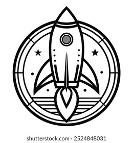 Unique rocket ship line art logo icon in a clean, minimal style. Perfect for digital products, printable design projects, or branding use. Available as a vector file.