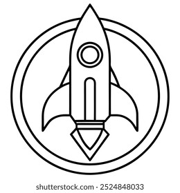 Unique rocket ship line art logo icon in a clean, minimal style. Perfect for digital products, printable design projects, or branding use. Available as a vector file.