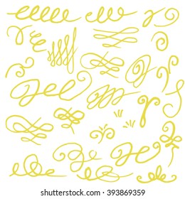 Unique romantic collection of hand drawn swirls. Use it for save the date card, invitations, web design. Golden color on white.